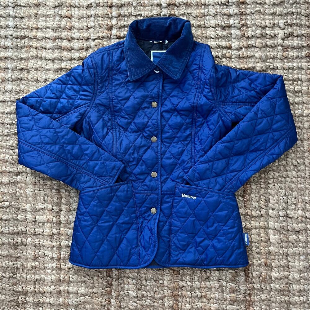 Barbour x Pantone Blue Diamond Quilted Jacket Corduroy Collar Women's US 4 EU36